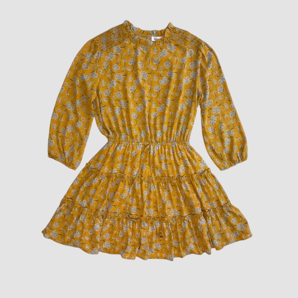 Hailey and Co Women’s Large Floral Yellow Dress 3/4 Sleeves Above Knee Length